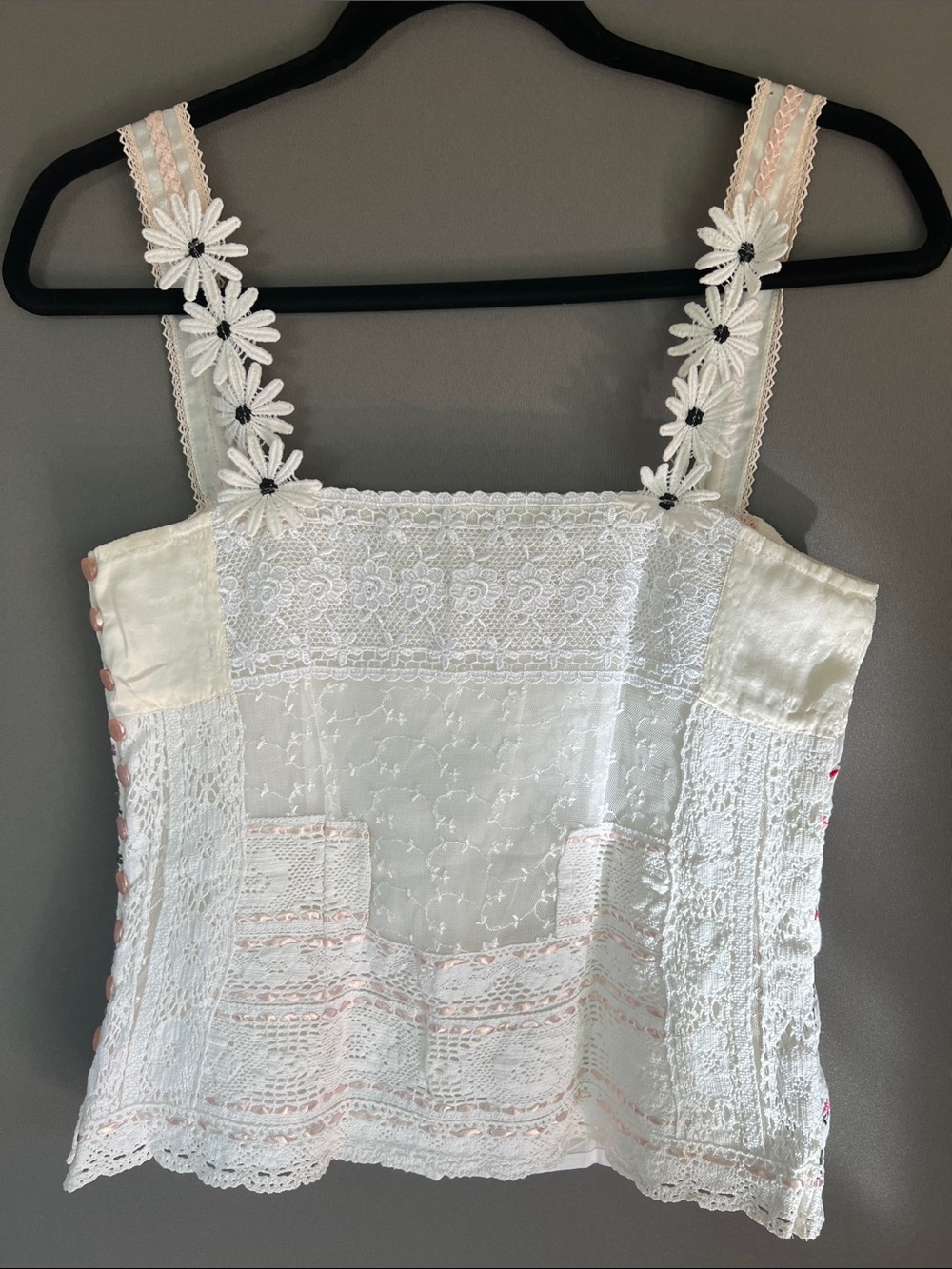 White Lace Embroidered Camisole Tank Top Size S Boho Cottagecore - Picture 2 of 7